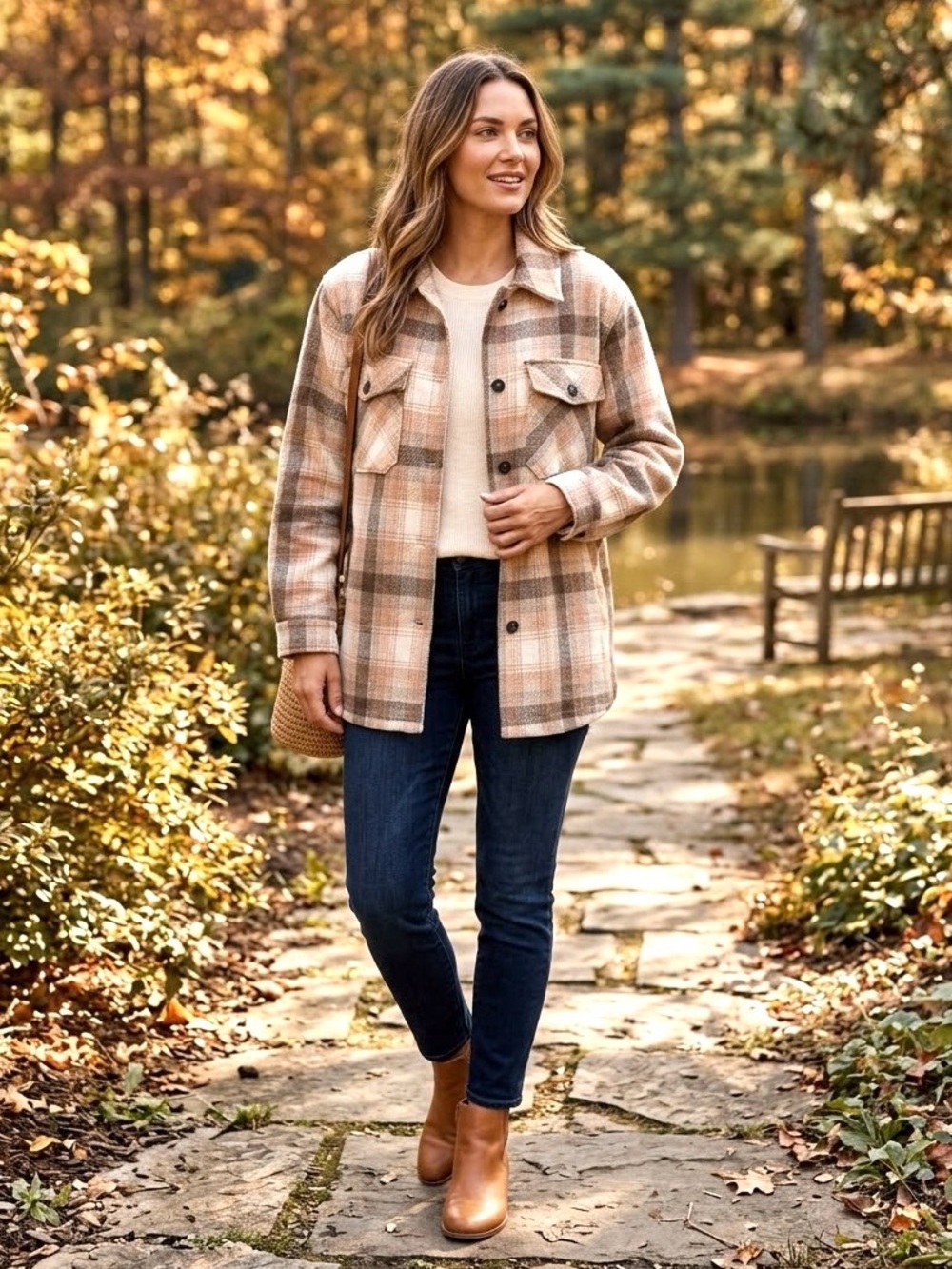 Northern Reflections Oversized Plaid Shacket in Pink & Brown - Sz S/M